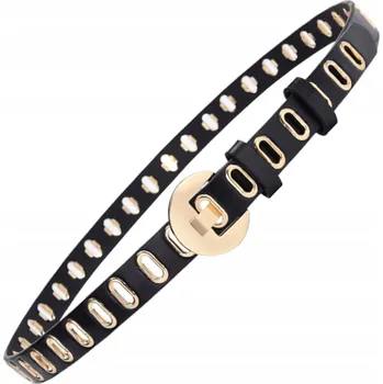 Opasek Elegantní dámský kožený Pásek se zlatým Kování a kulatou sponou, úzký černý