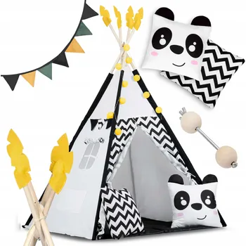 Obraz Stan stan pro děti s girlandou a světýlky Nukido bílo-černý s pandou