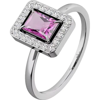 Prsten Sylvara P Steel - zásnubní prsten z chirurgické oceli s růžovým zirkonem