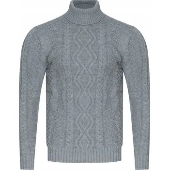 Pánský svetr PÁNSKÝ SVETR S ROLÁKEM - 3157/ŠEDÝ teplý rolák vlněný dárek k Vánocům