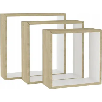 police Nástěnné police kostky, 3 ks, bílá a dub sonoma