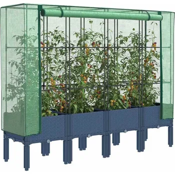 Vyvýšený záhon vidaXL Vyvýšený záhon se skleníkem ratanový vzhled 160 x 40 x 140 cm [4015807] Barva: Modro-šedá