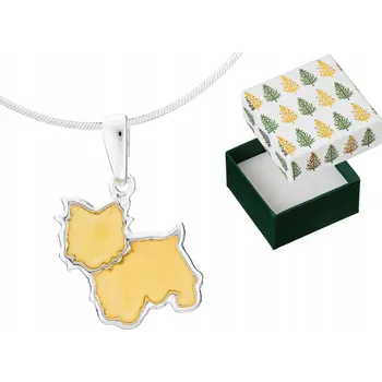 Náhrdelník Stříbrný Náhrdelník s Psem West Highland White Terrier se Žlutým Jantarem 40 cm