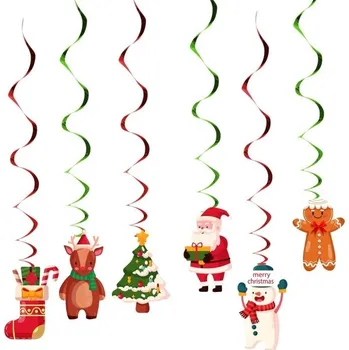 Vánoční dekorace 6 ks Vánoční spirálové přívěsky 100 cm Závěsné dekorace s vánočními motivy Ozdobné spirály na strop a okna Sváteční závěsná výzdoba