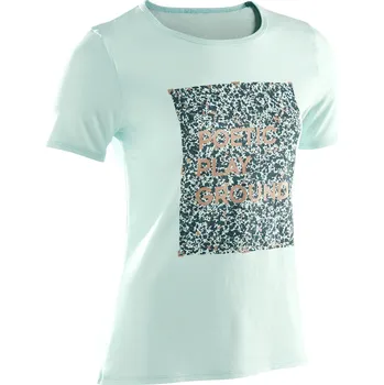 Pánské tričko DOMYOS Dívčí bavlněné tričko 100 světle zelené s potiskem 14 LET ZELENÁ