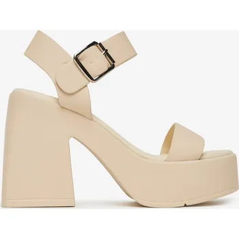 Dámské sandále Deezee Dámské béžové sandály na nízkém sloupkovém podpatku s platformou, velikost 38