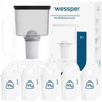 Filtrace vody Filtrační konvice skleněný Wessper D2 BOROSILICATE 3l černý + 11x filtr