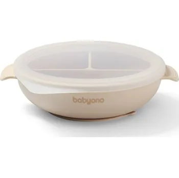 Silikonový talířek s přísavkou a víčkem - béžový