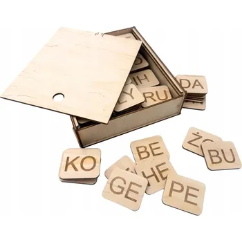 Dřevěná hračka Dřevěné SLABIKY tabulky v krabičce – učení čtení SLABIKOVÁNÍM KRABIČKA