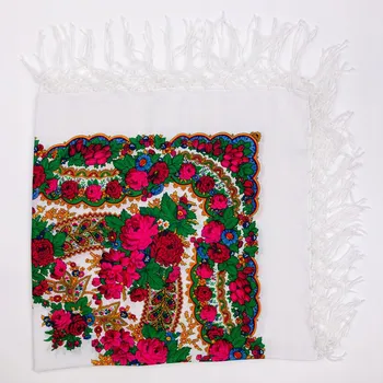 Šátek Dámský šátek Folkstar bílý s květy z Łowicze velký 100% bavlna