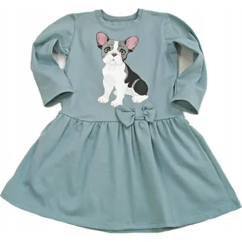 Dámské šaty 140 Bavlněné Šaty s dlouhým rukávem a motivem psa BULLDOG modré BS404
