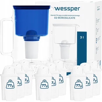 Filtrační konvice Filtrační konvice skleněný Wessper D2 BOROSILICATE 3l modrý + 10x filtr