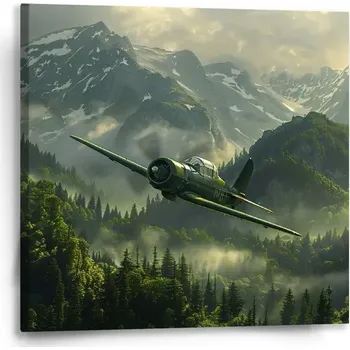 Obraz Sablio Obraz Bojové letadlo v horách - 50x50 cm