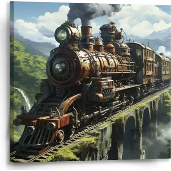 Obraz Sablio Obraz Parní lokomotiva na viaduktu - 50x50 cm