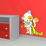 Sablio Samolepka na zeď: Kočička s plyšákem - 84x90 cm