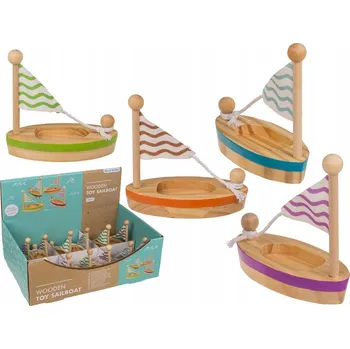 Dřevěná hračka Dřevěná Plachetnice pro Děti Hračka Retro, 4 Barvy (Mix)