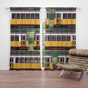 Závěs Sablio Závěs Lisabonské historické tramvaje Zelený Pattern: 2ks 140x250cm