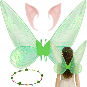 Karnevalový kostým LED Křídla víly KOSTÝM Zvonilka Lesní Elf Uši Elfka Motýl Věnec
