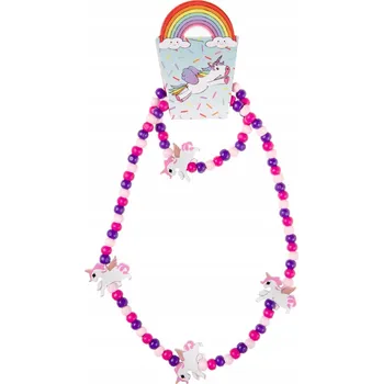 Náramek Náhrdelník a náramek pro děti - jednorožci, dřevo