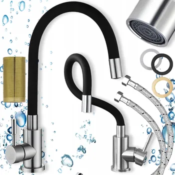 Vodovodní baterie Stojánková kuchyňská baterie RETOO R-OR1047 černá, stříbrná