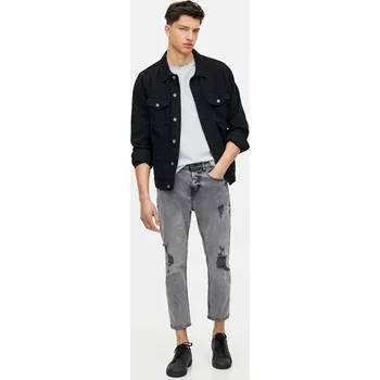 Pánské džíny PULL & BEAR ŠEDÉ DŽÍNY S DÍRAMI (36)