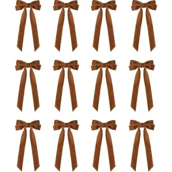 Vánoční dekorace 12 ks Vánoční mašličky 21 x 11 cm Textilní ozdoby na stromek a dekorace Sváteční látkové mašle pro výzdobu interiéru Vánoční dekorační doplňky hnědá