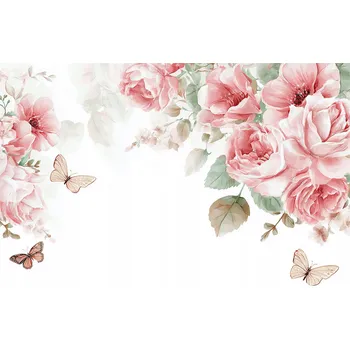 Fototapeta FOTOTAPETA KVĚTY RŮŽE VISEJÍCÍ MOTÝLI NA ZEĎ LOŽNICE OBÝVACÍ POKOJ 200x140