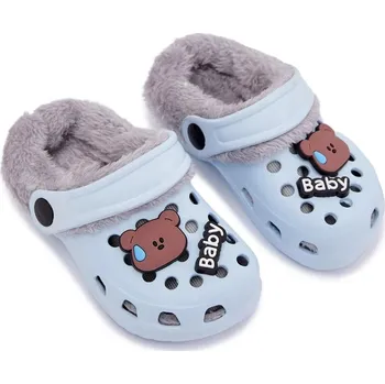 Pánské pantofle PANTOFLE ZATEPLENÉ KOŽEŠINOU S PŘIPÍNÁČKY, MODRÉ, VELIKOST 25