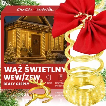 Vánoční dekorace VÝKONNÝ SVĚTELNÝ HAD 240 LED VENKOVNÍ ZÁVĚS GIRLANDA 10m IP44 TEPLÁ BÍLÁ