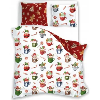 Povlečení Bavlněné vánoční povlečení bílo-červené se vzorem Scandic Daba 220x200