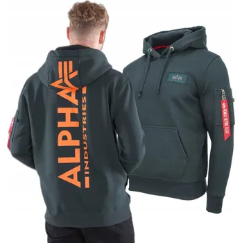 Pánská mikina Mikina s kapucí Alpha Industries Back Print 178318 353 Tmavě zelená XXL
