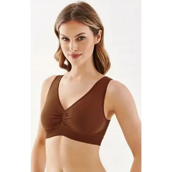 Podprsenka Bezešvý top Gabriella s řasením, mocca, velikost L/XL