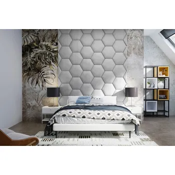 Předsíňová stěna Čalouněný nástěnný panel Hexagon 30 x 26 x 3 cm popelavá