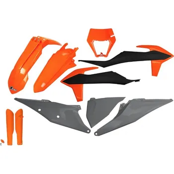 UFO kompletní sada plastů (FULL KIT) s kryty tlumičů KTM EXC 125 20-21, EXC 250 / 300 TPI 20-23, EXC-F 250 / 350 / 450 / 500 20-23 barva oranžová šedý (UFO kompletní sada plastů (FULL KIT) s kryty tlumičů KTM EXC 125 20-21, EXC 250 / 300 TPI 20-23, EXC-F)