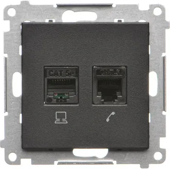 Elektrická zásuvka Zásuvka datová RJ45 kat. 5e + telefonní RJ12, Simon 55 T5F.01/149, černá metalizovaná