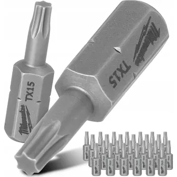 Bit 25x BIT Šroubovací TORX TX15 25mm Bity MILWAUKEE Magnetický hrot KRÁTKÝ