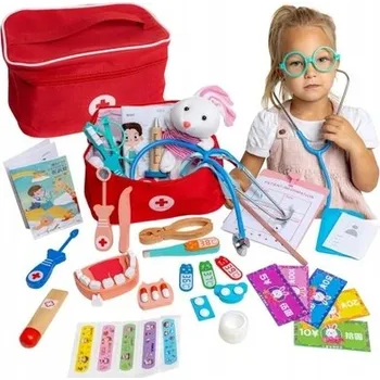 Dřevěná hračka Lékařská sada pro děti, hra na doktora, malý lékař, dřevěná XXL