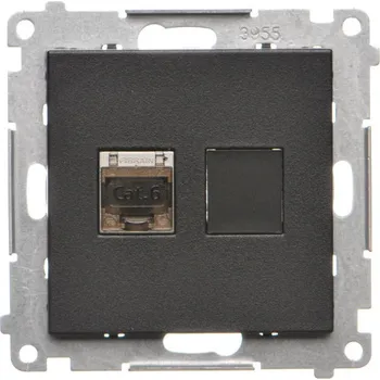 Elektrická zásuvka Zásuvka datová 1 násobná stíněná RJ45 kat. 6 s protiprachovou clonkou, Simon 55 T61E.01/149, černá metalizovaná