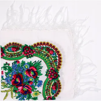 Dámský šátek Folkstar bílý s květy z Łowicze, malý, 100% bavlna