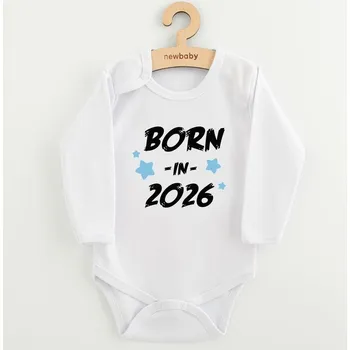 Kojenecký body Dětské body s potiskem New Baby BORN IN 2026 blue, vel. 62 (3-6m)