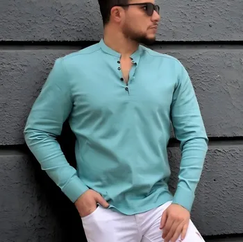 Pánská košile ZELENÁ PÁNSKÁ KOŠILE SE SE STOJÁČKEM, SPOLEČENSKÁ, BAVLNĚNÁ, VELIKOST M