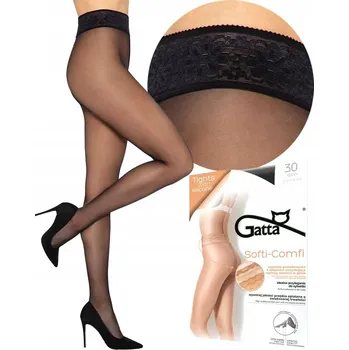 Dámské punčochy Punčocháče SOFTI COMFI GATTA 30 den lycra ozdobná KRAJKA nero ČERNÉ # 2 S