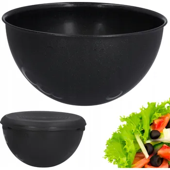 Velká ČERNÁ MÍSA 3L plastová na salát, grilování s víkem Ø24,5 cm