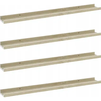 police Nástěnné police, 4 ks, bílá a dub sonoma, 80x9x3 cm