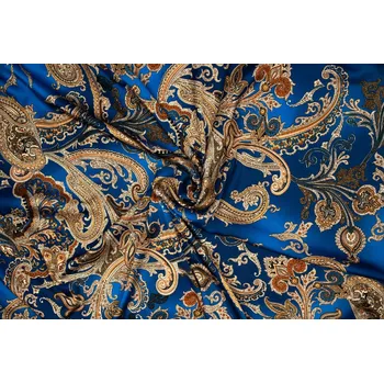 Umělé hedvábí / Silky Armani kašmírový vzor na modré