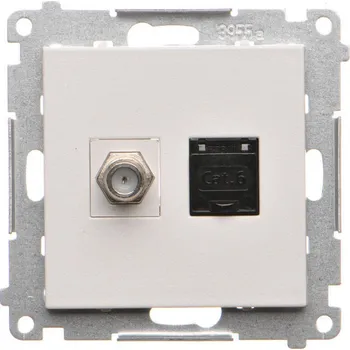 Elektrická zásuvka Zásuvka anténní typ „F” + datová RJ45 kat. 6, Simon 55 TASFRJ45.01/114, šedá světlá