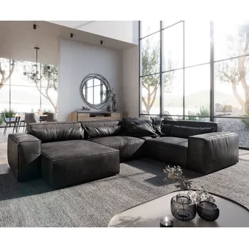 Ložnicová sestava DELIFE Pohovka ve tvaru "U" Sirpio 300x210 cm koženka vintage antracitová variabilní lenoška