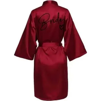 Dámské oblečení Dámský župan bride Hedvábně jemný lehký župan s nápisem pro nevěstu Zavazování v pase na tkaničku Polyesterový satén pro svatební přípravy červená M