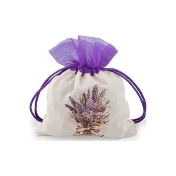 Dárkový pytlík s potiskem levandule 10x13 cm - 3 ks - krémová světlá fialová