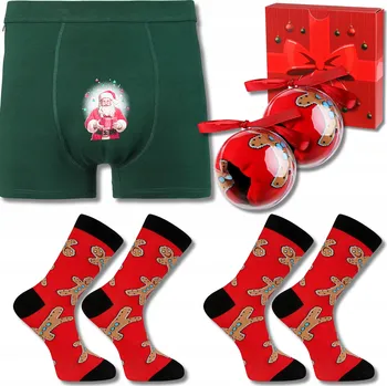 Boxerky Sada Pánské Vánoční Boxerky a 2x Ponožky v Baňce Dárek MORAJ XL